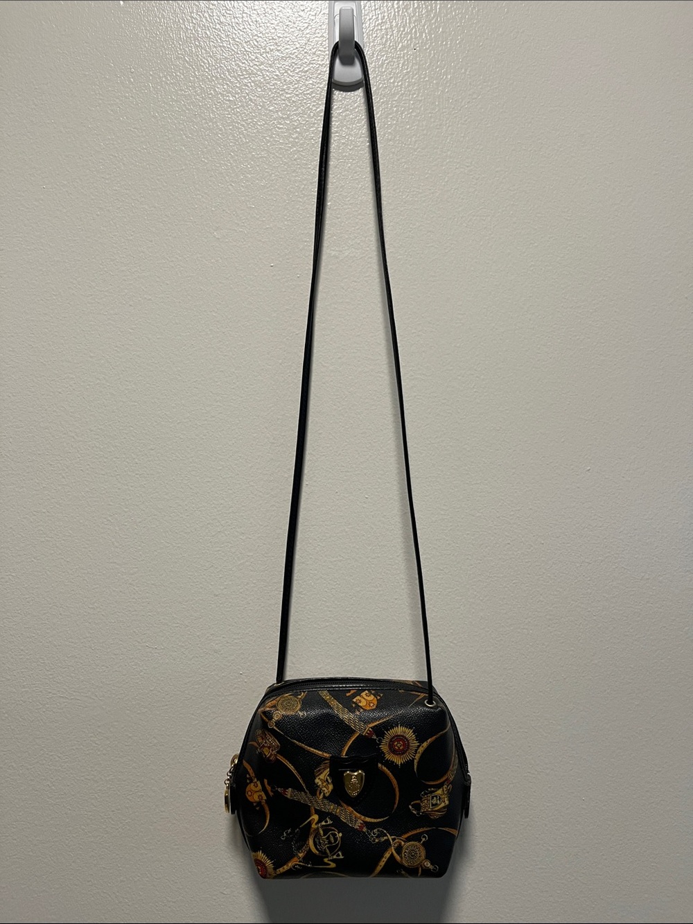 MARK CROSS Vintage Equestrian/Chain Printed Coated Canvas Crossbody Camera Bag